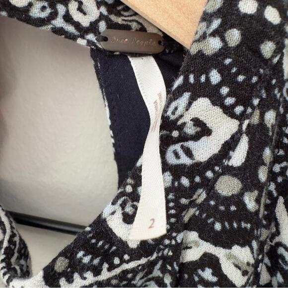 Free People Tegan Border Print Mini Dress Long Bell Sleeves Cutout V-Neck A-Line - Picture 11 of 13